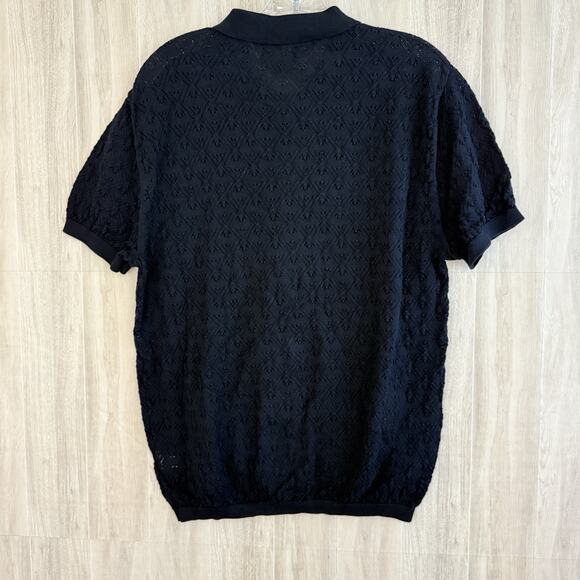 The Tie Bar Polo Shirt Men’s Sz Large Full Placket Pointelle Navy Cotton Preppy - Picture 2 of 9